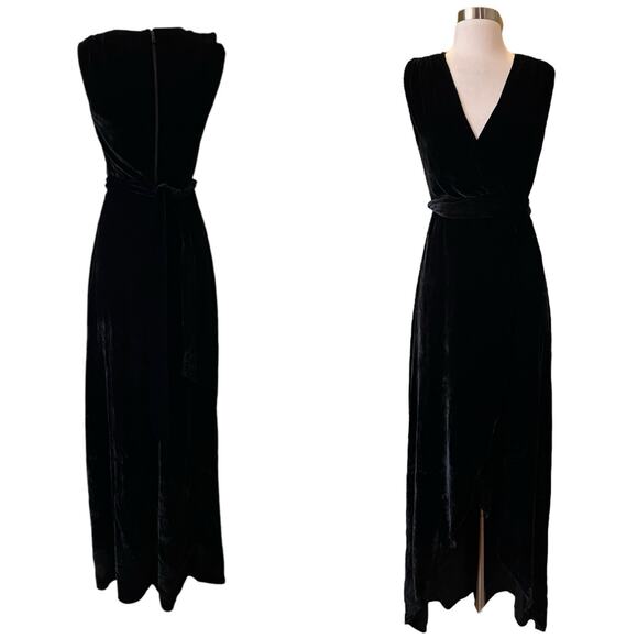 ALICE + OLIVIA Simmons Velvet Black Wrap Dress Silk Maxi Gown Cocktail V-Neck 0 - Picture 4 of 13